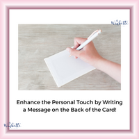 Thumbnail for Hand writing on a card with text 'Enhance the Personal Touch by Writing a Message on the Back of the Card!' and Winbette logo.