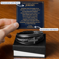 Thumbnail for Personalized Grandson Cross Bracelet Gift with Custom Name Message Card from Grandma – Inspirational Keepsake for Grandson”