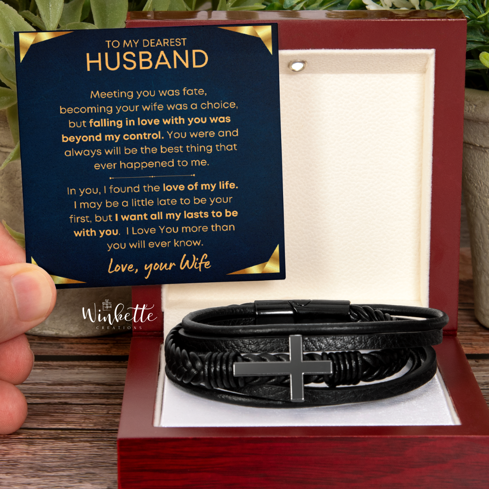 [LIMITED STOCKS!] Husband, Meeting You Was Fate - Leather Cross Bracelet (H4)
