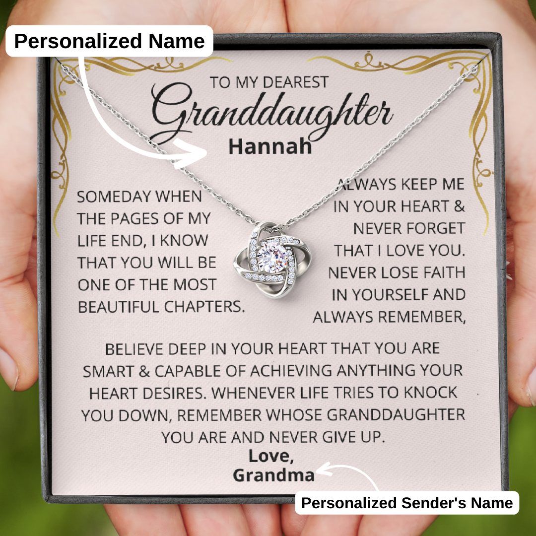 Granddaughter, Never Lose Faith - Love Knot Necklace W/ Personalized Message Card