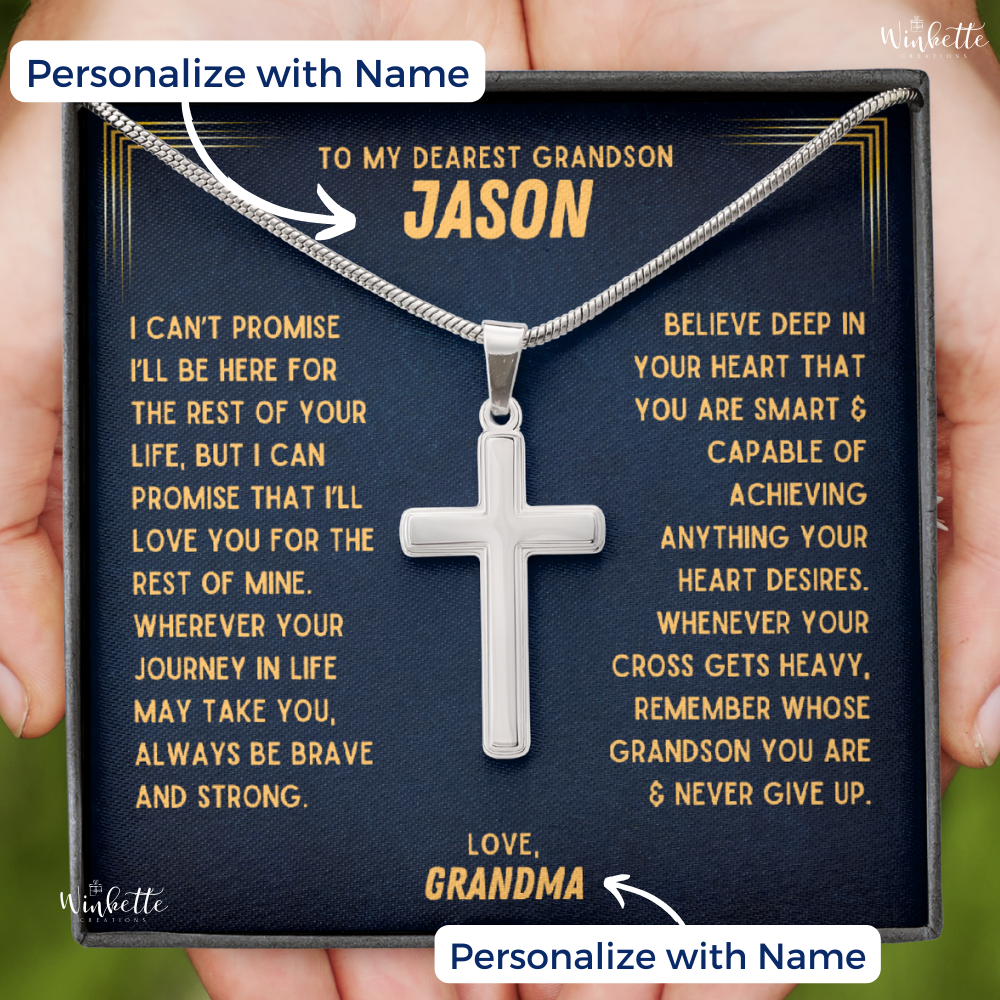 Grandson, Never Give Up - Cross Necklace With Personalize Message Card (GS44-P)