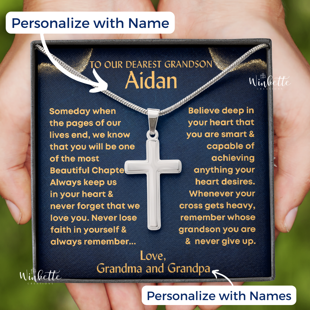 Grandson, Never Lose Faith - Cross Necklace w/ Personalized Message Card (GS37-P)
