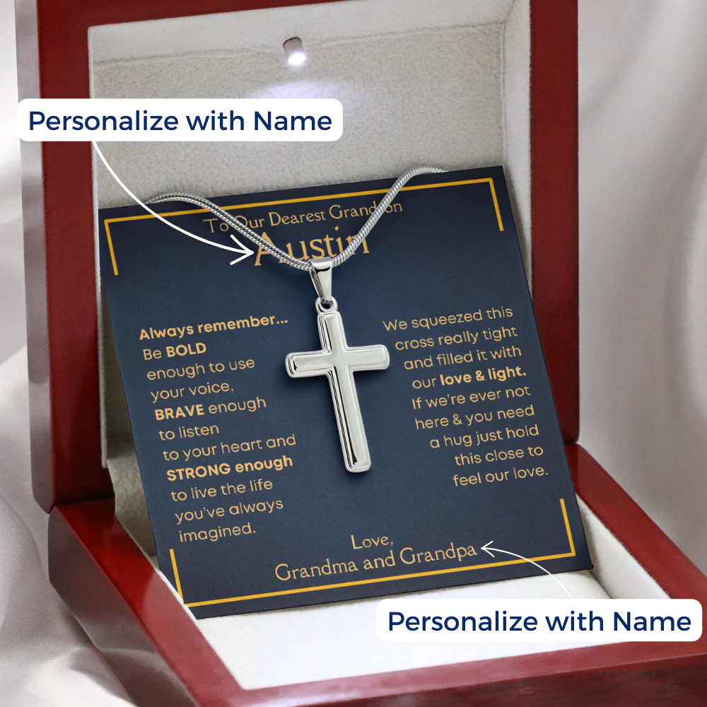 Grandson, Always Remember - Cross Necklace W/ Personalized Message Card [GS33-2]