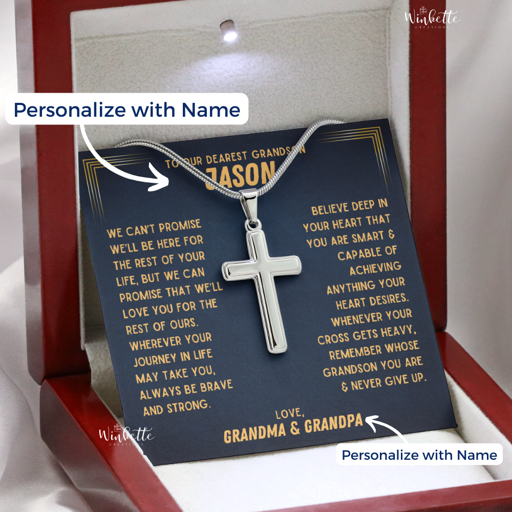 Grandson, Never Give Up - Cross Necklace With Personalize Message Card (GS44-P)