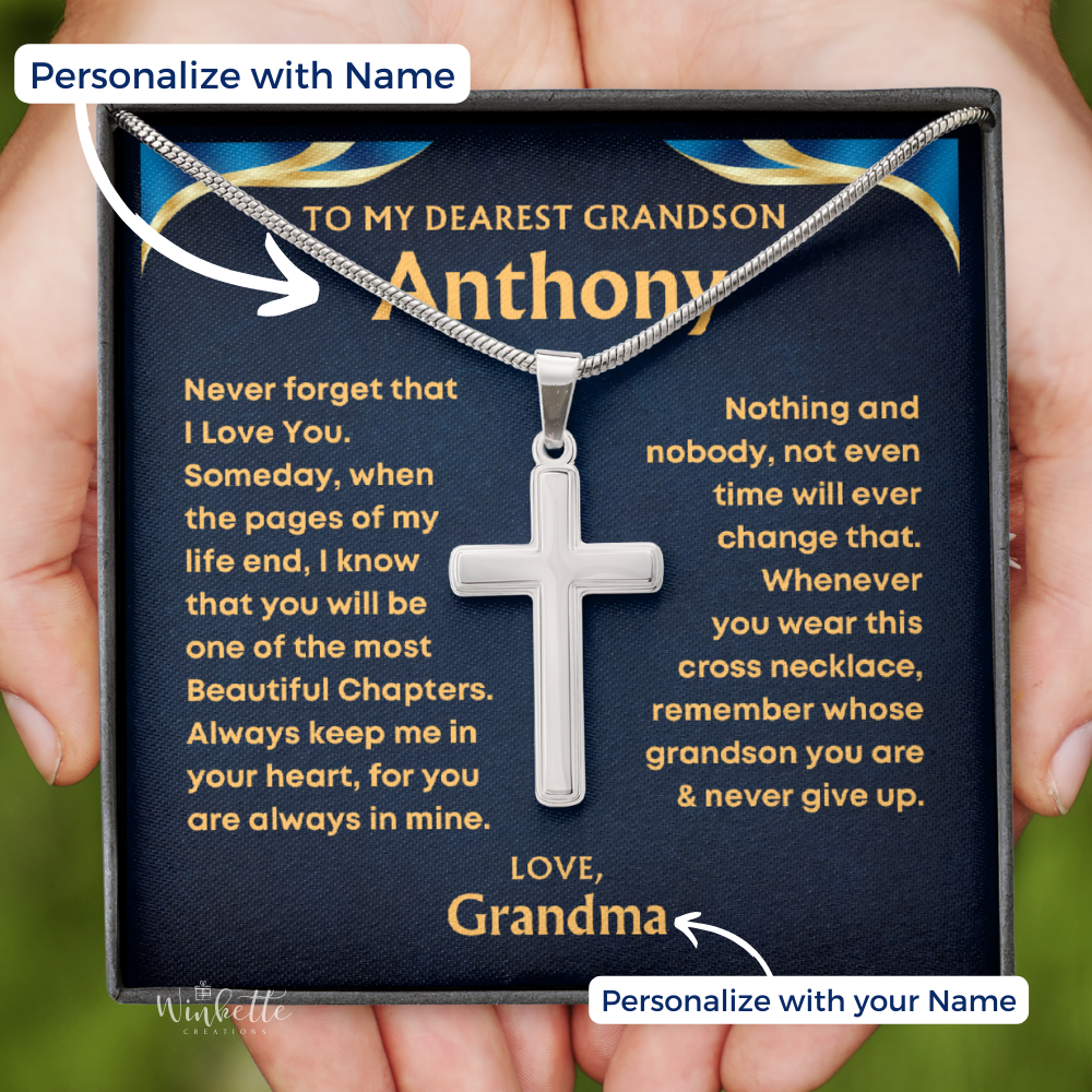 Grandson, Never Give Up - Cross Necklace with Personalized Message Card (GS46-P)