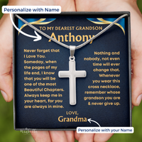 Thumbnail for Grandson, Never Give Up - Cross Necklace with Personalized Message Card (GS46-P)