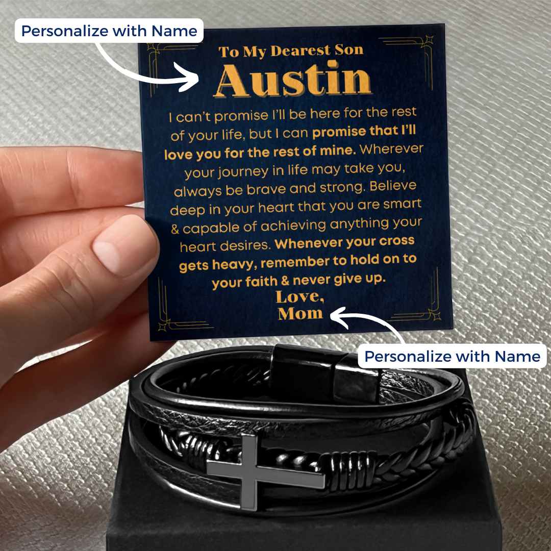 Son, Never Lose Faith - Cross Bracelet With Personalized Message Card
