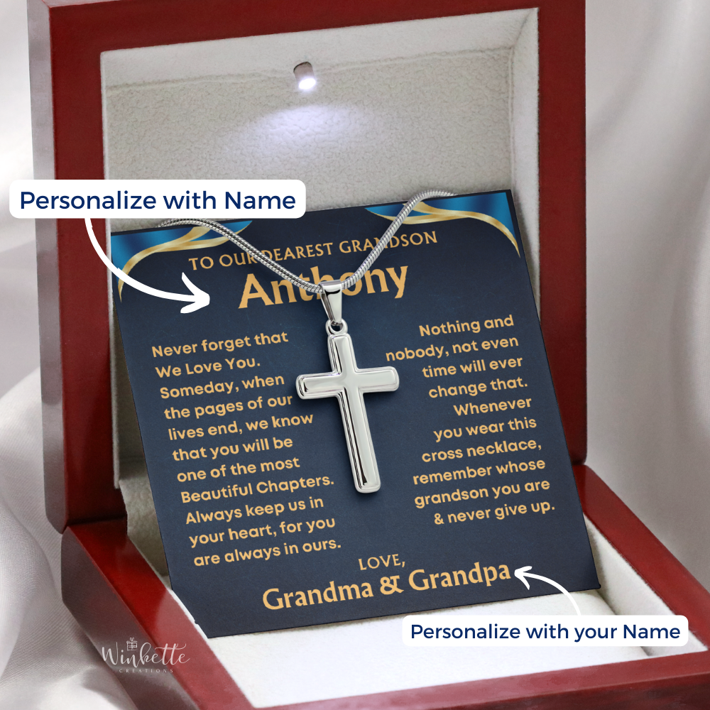 Grandson, Never Give Up - Cross Necklace with Personalized Message Card (GS46-P)