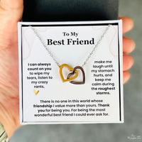 Thumbnail for Sentimental interlocking hearts necklace for best friend in gift box with heartfelt message card, perfect jewelry gift for women.