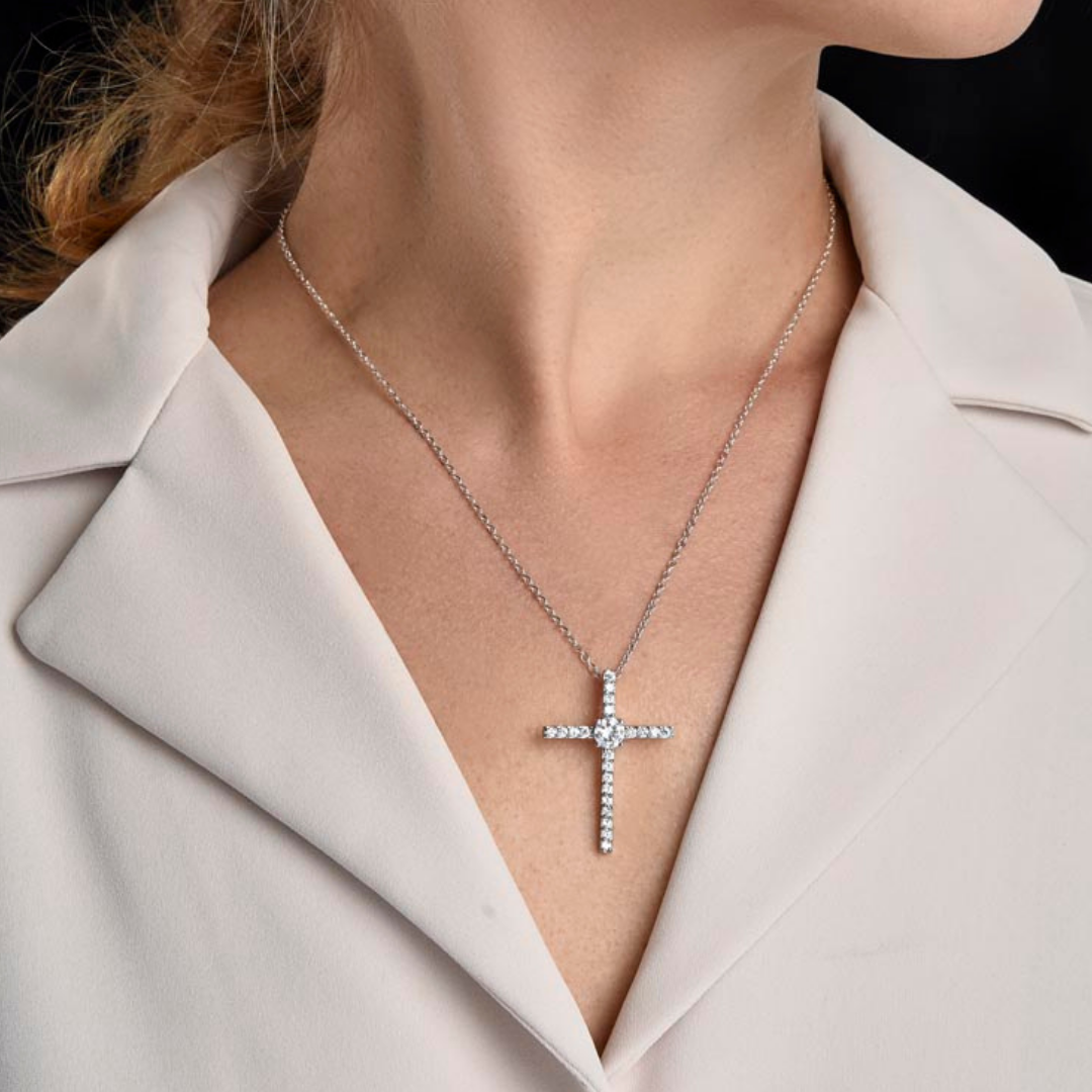 Daughter, Never Give Up - CZ Cross Necklace W/ Personalized Message Card