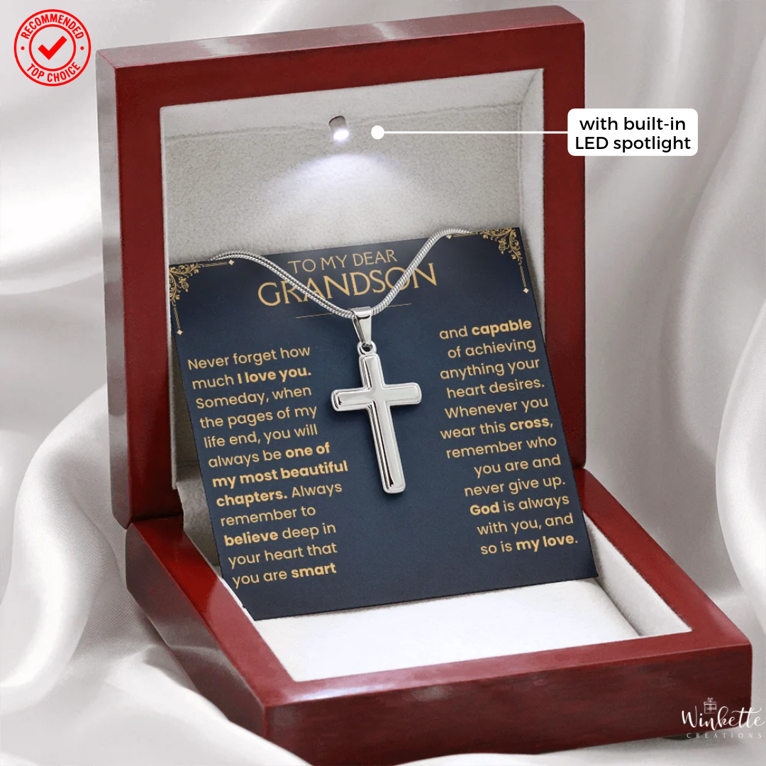 To My Grandson, Cross Necklace with Message Card Gift Set (GS113)
