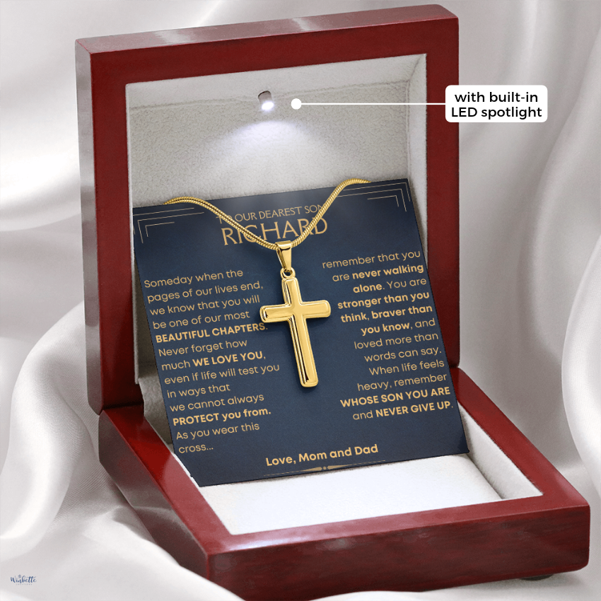 To My Son, Cross Necklace with Personalized Message Card Gift Set (S76-P)