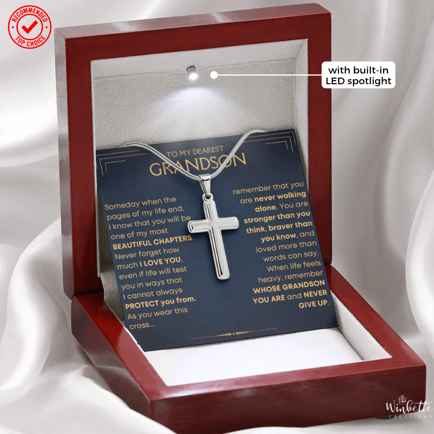 To My Grandson, My Most Beautiful Chapters - Cross Necklace Gift Set (GS115)