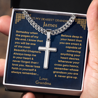 Thumbnail for Grandson, Someday - Cuban Chain Cross Necklace w/ Personalized Message Card