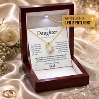 Thumbnail for Gold daughter wedding necklace from Dad displayed in luxury wooden LED gift box