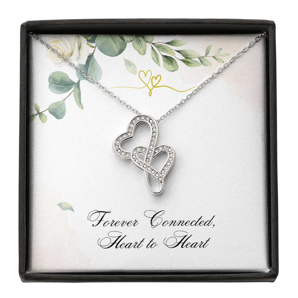 Forever Connected mother daughter intertwined heart necklace with message card