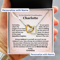 Thumbnail for Necklace for granddaughter with a sentimental personalized message card held by a hand