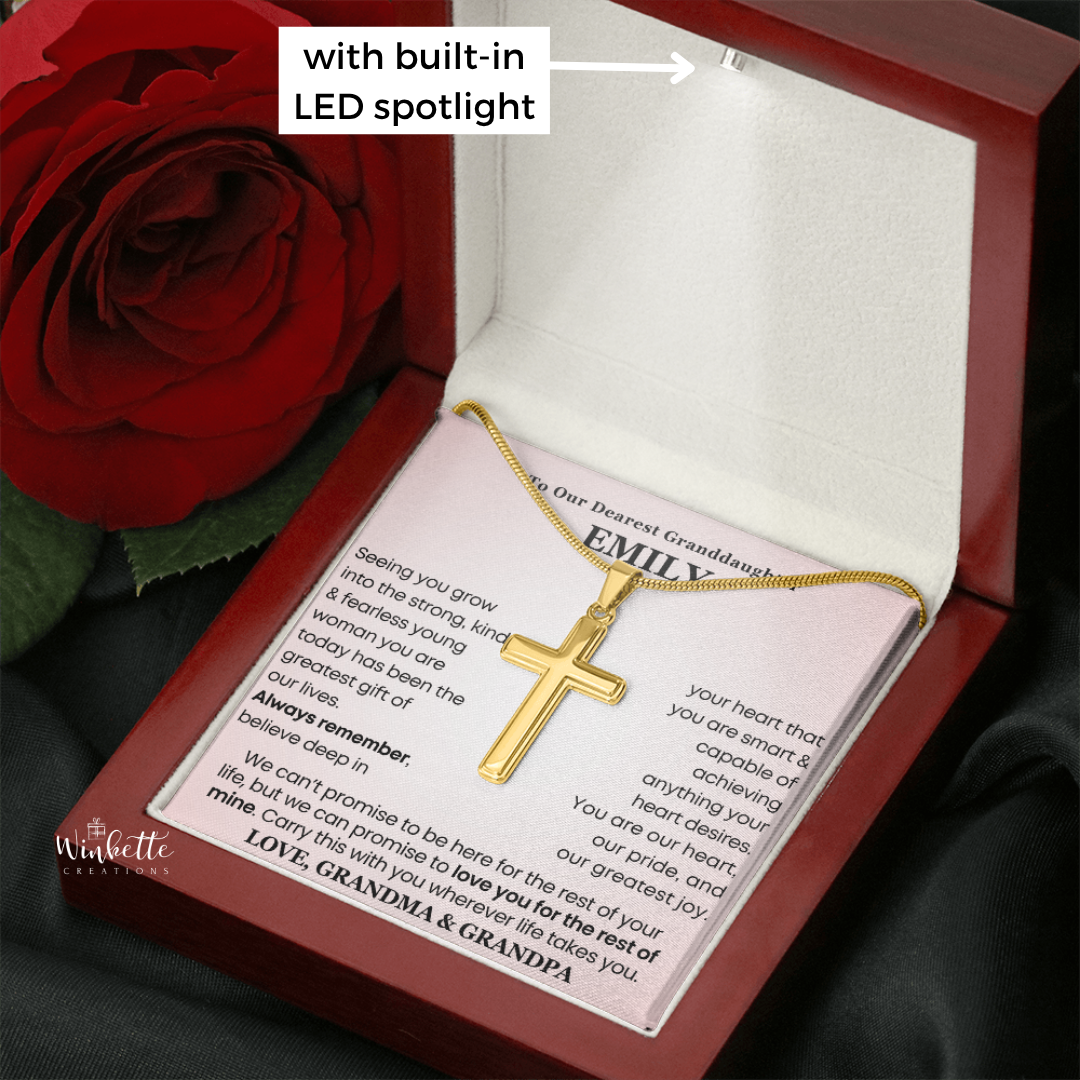 To My Granddaughter - Gold Cross Necklace - Personalized (GD121-P)