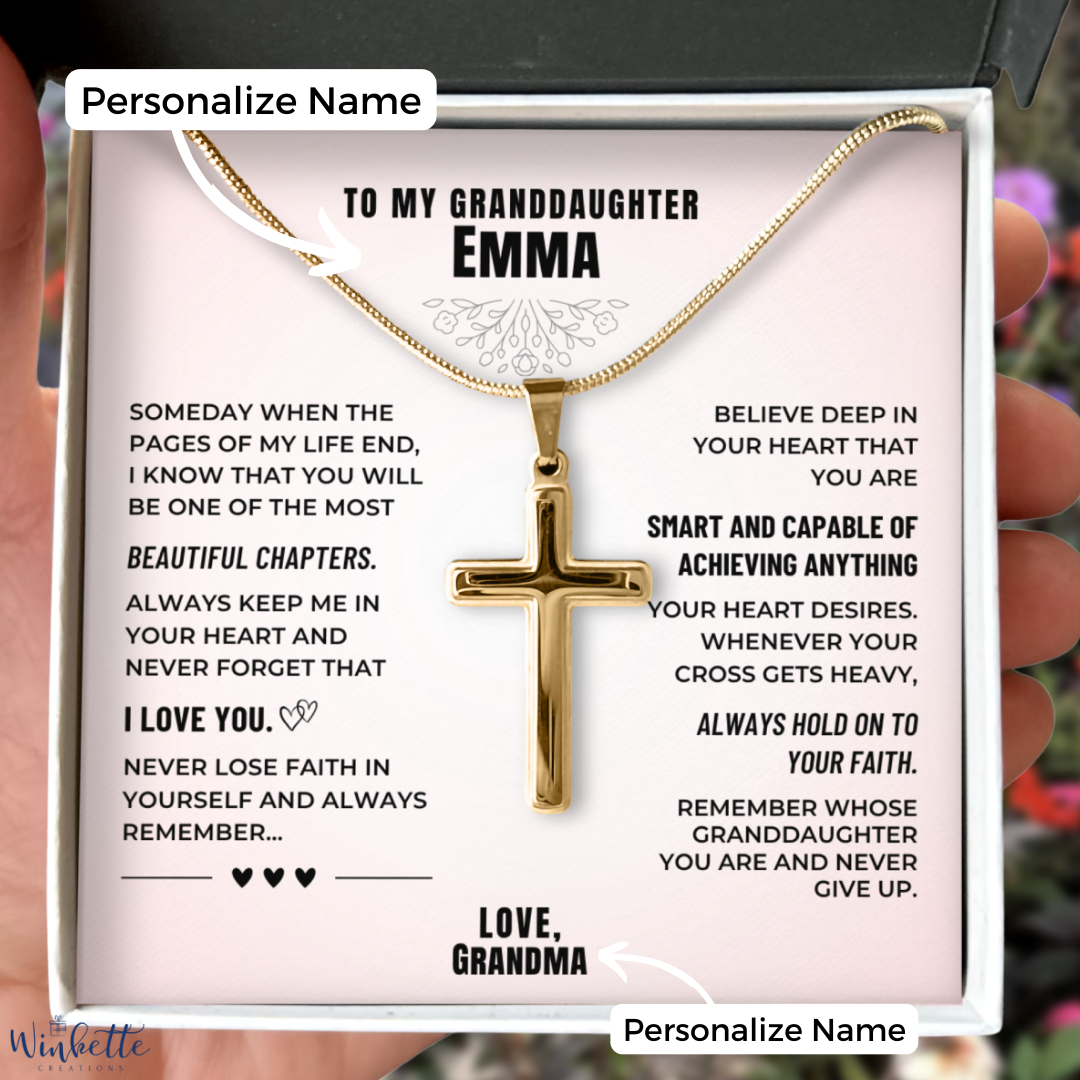 Granddaughter, Hold On to Your Faith - Gold Cross Necklace - Personalized (GD125-P)