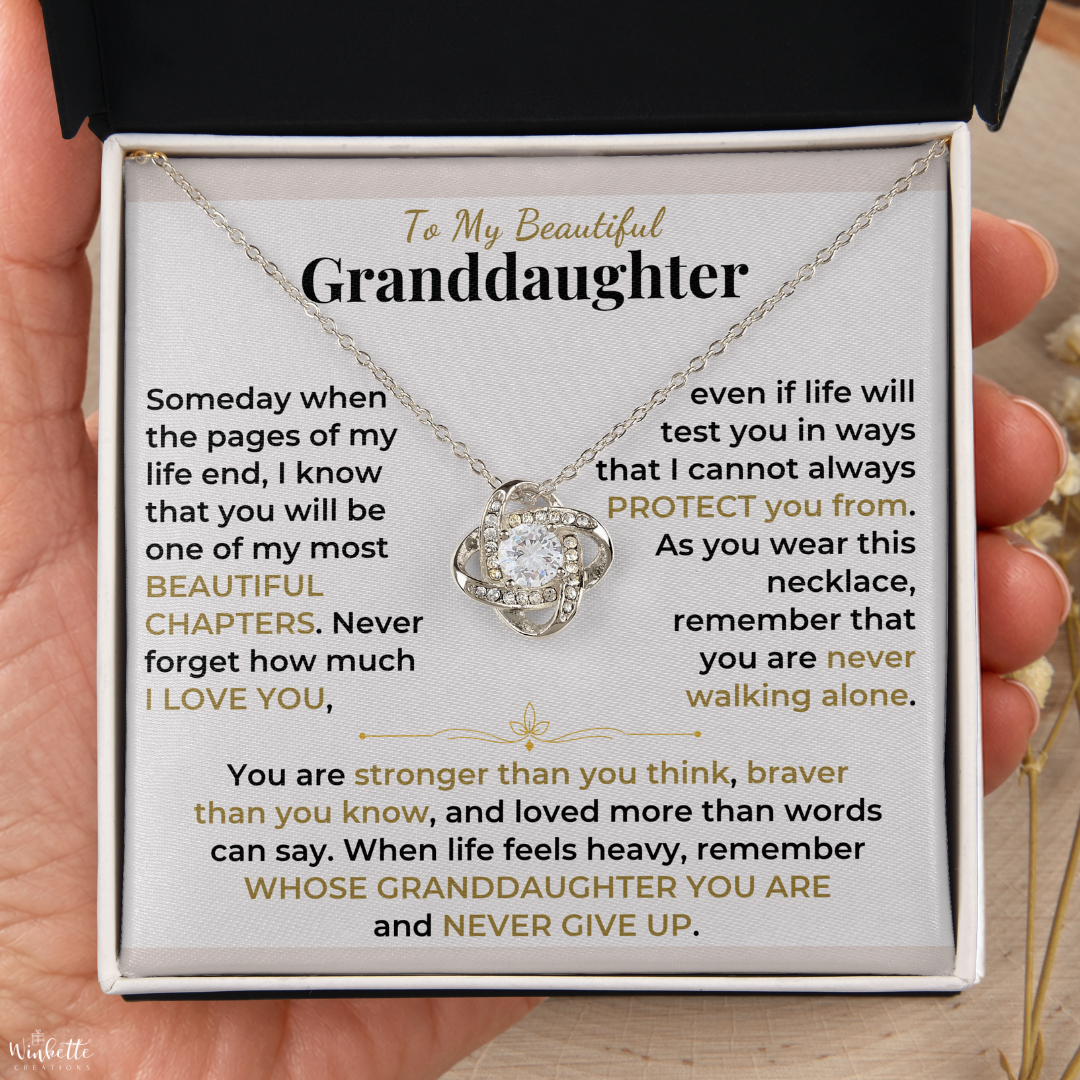 Granddaughter, My Most Beautiful Chapter - Love Knot Necklace Gift Set (GD130)