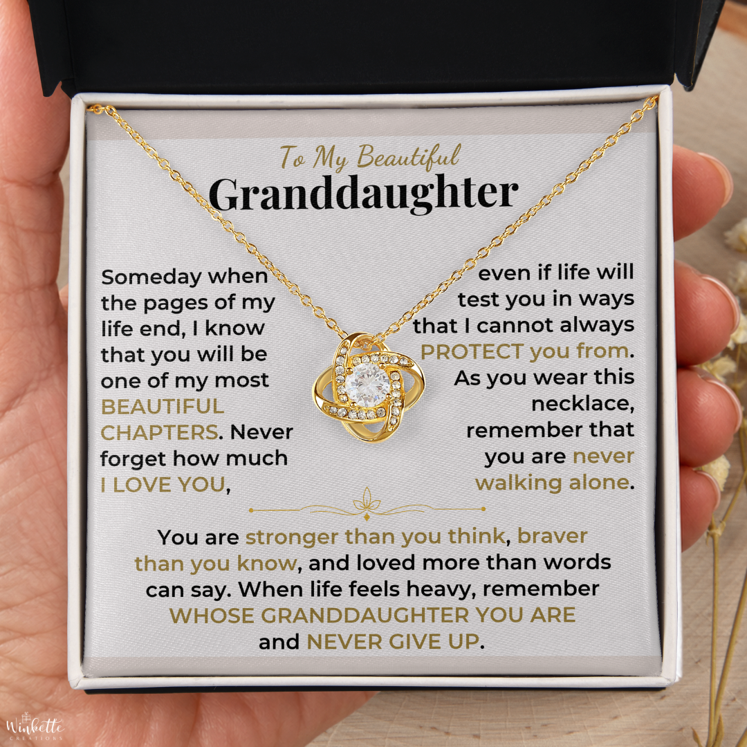 Granddaughter, My Most Beautiful Chapter - Love Knot Necklace Gift Set (GD130)