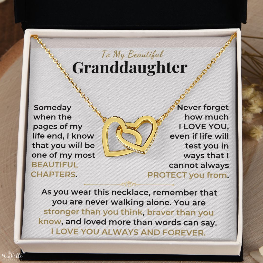 To My Granddaughter - Interlocking Gold Hearts Necklace Gift Set (GD132)