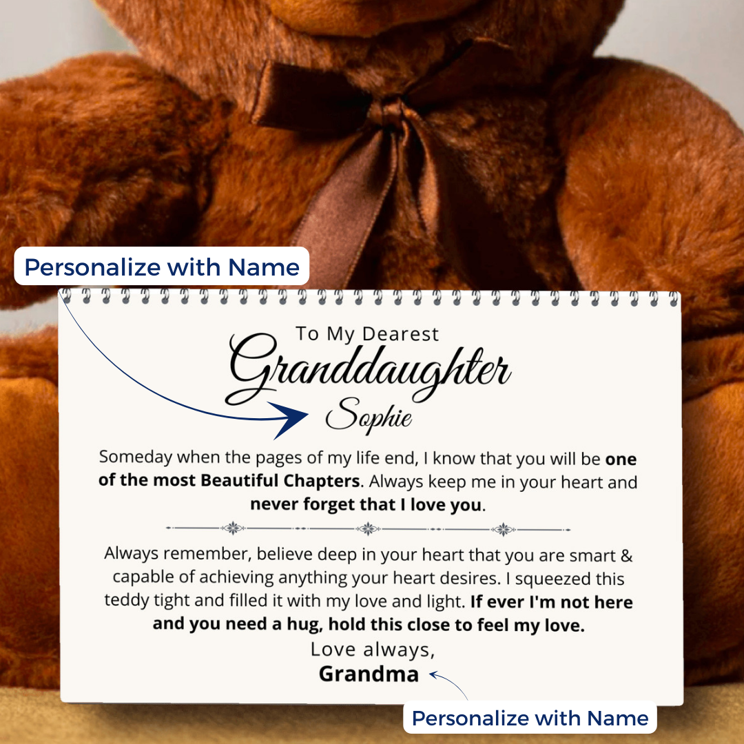 Granddaughter, Never Forget - Teddy Bear with Personalized Canvas Message Card (GD78)