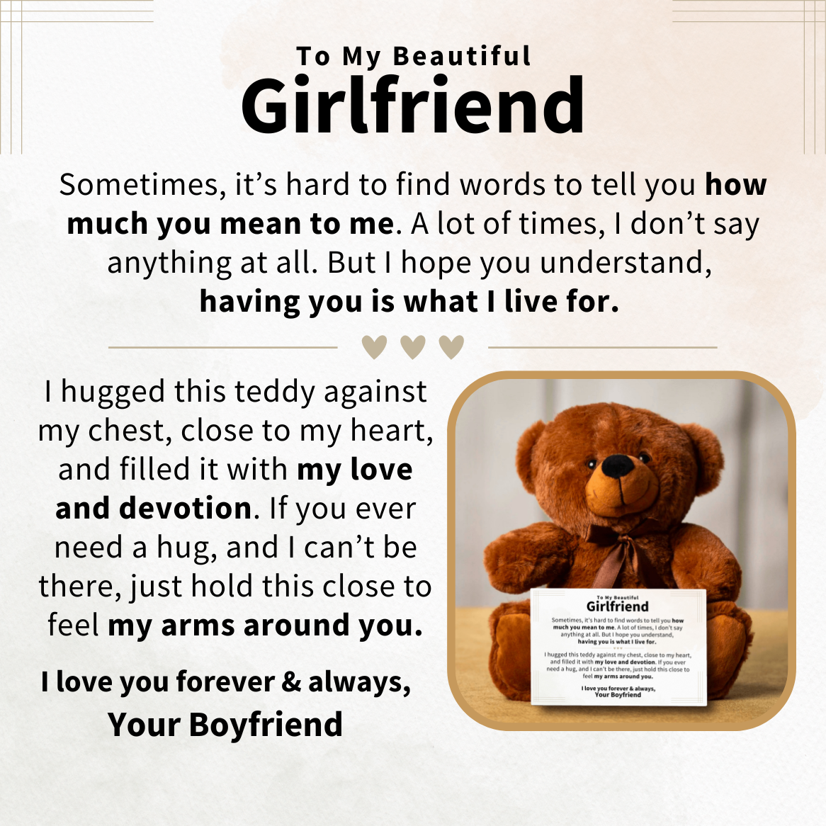 [Almost Sold Out!] To My Girlfriend - Teddy Bear W/ Canvas Message Card (GF1)