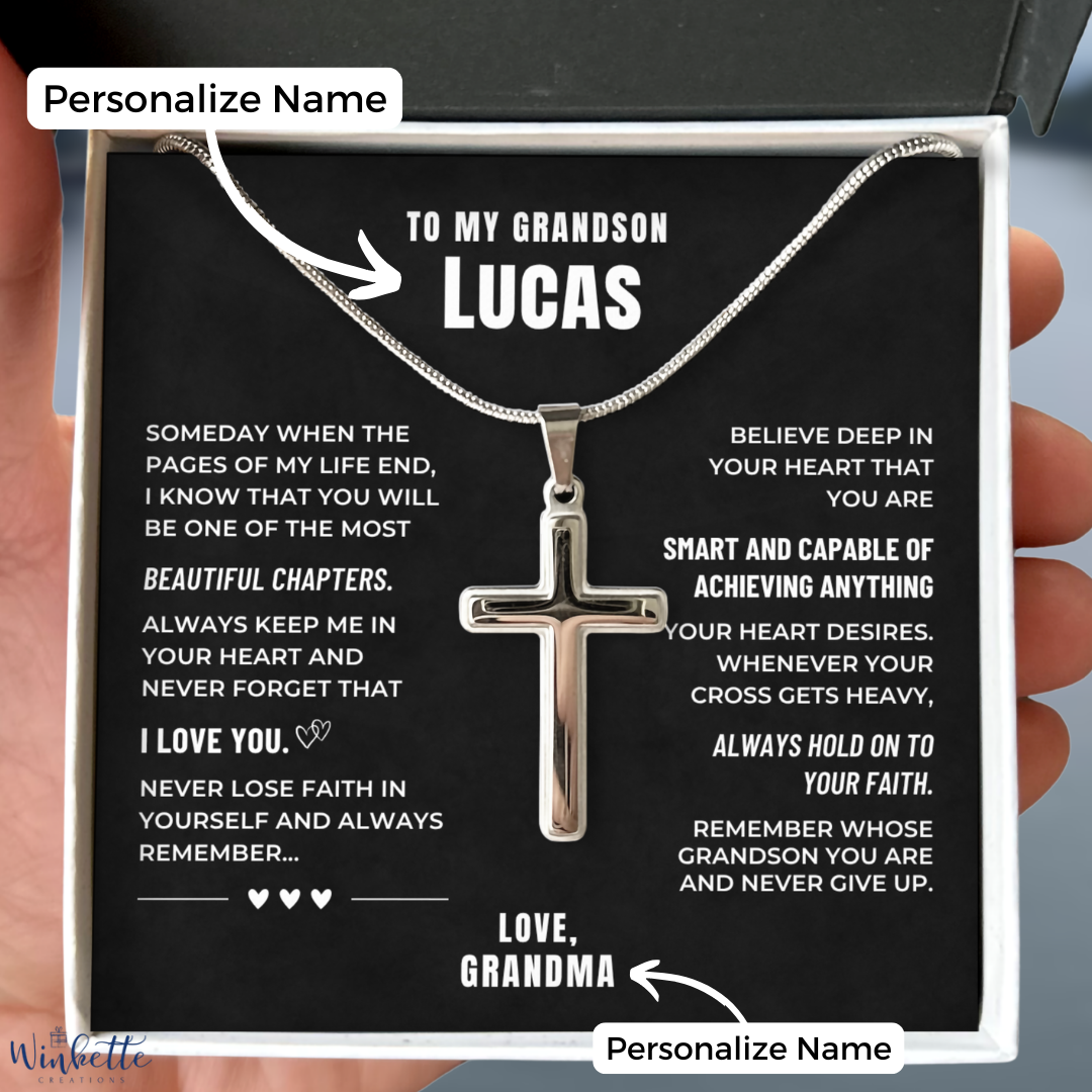 Grandson, Hold On to Your Faith - Cross Necklace - Personalized (GS107-P)