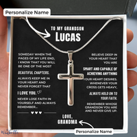 Thumbnail for Grandson, Hold On to Your Faith - Cross Necklace - Personalized (GS107-P)