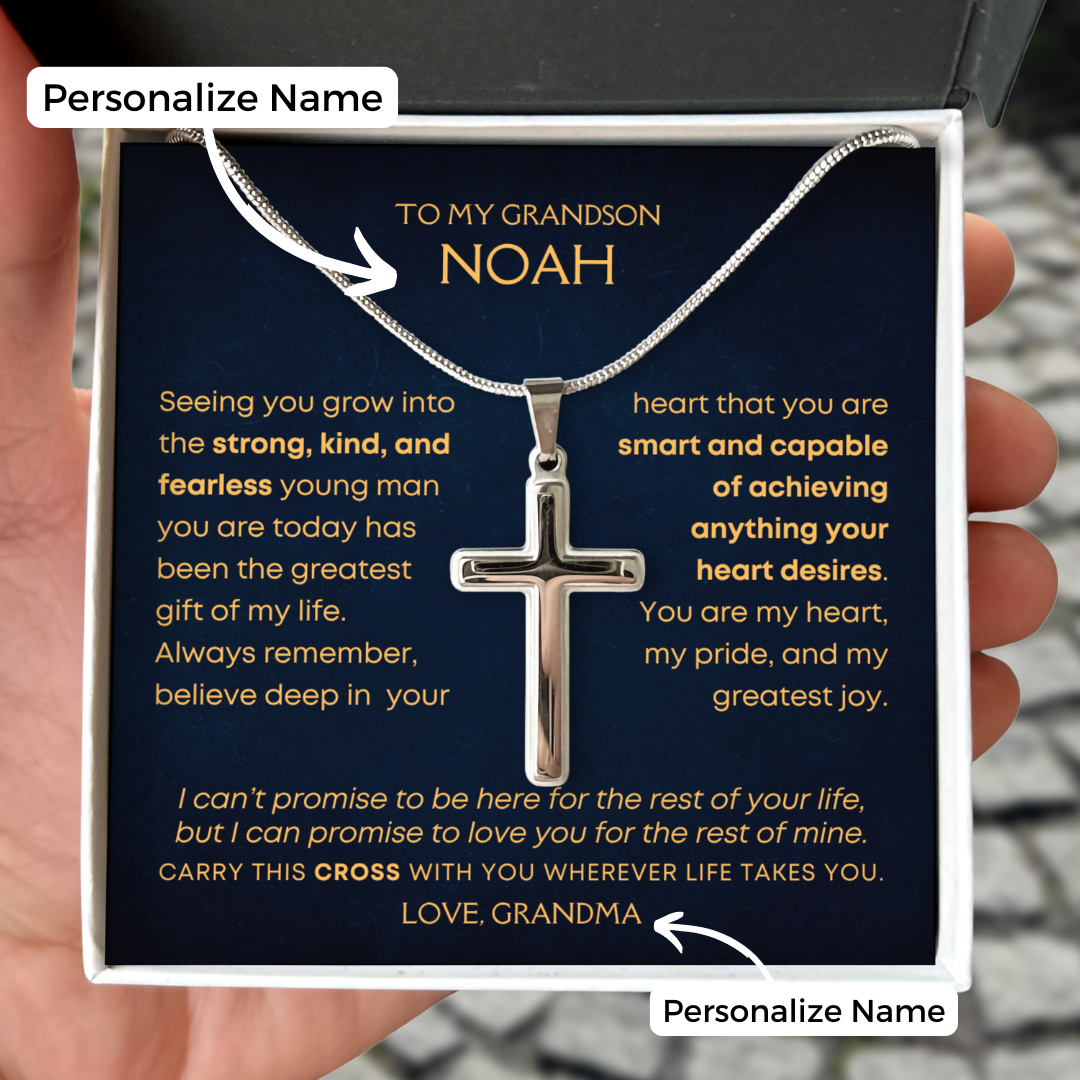 To My Grandson, Greatest Gift Of My Life - Cross Necklace - Personalized (GS109-P)