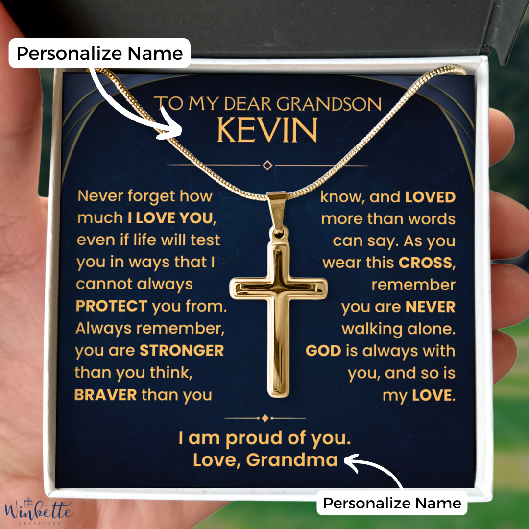 To My Grandson, Cross Necklace with Personalize Message Card Gift Set (GS111-P)
