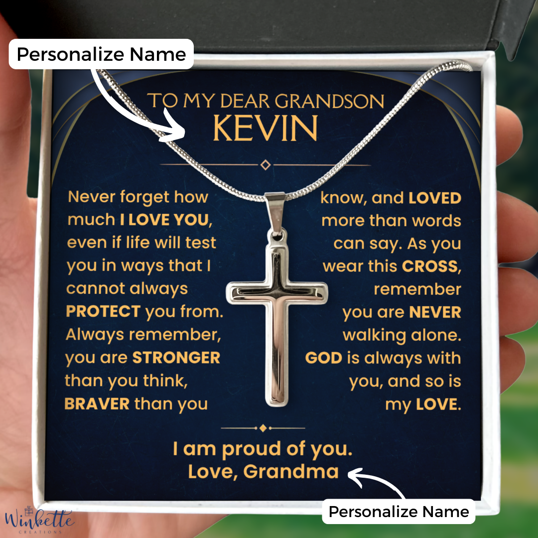 To My Grandson, Cross Necklace with Personalize Message Card Gift Set (GS111-P)