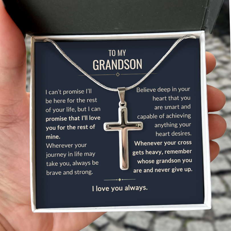To My Grandson, Brave and Strong - Cross Necklace (GS110)