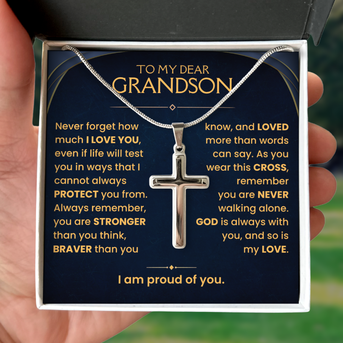 To My Grandson, Cross Necklace with Love Message Card Gift Set (GS111)
