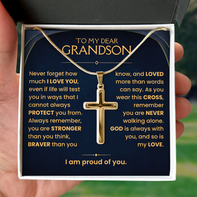 To My Grandson, Cross Necklace with Love Message Card Gift Set (GS111)