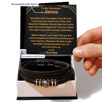 Thumbnail for Grandson, Never Give Up - Leather Bracelet With Personalized Message Card Gift Set (GS112-P)