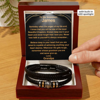 Thumbnail for Grandson, Never Give Up - Leather Bracelet With Personalized Message Card Gift Set (GS112-P)