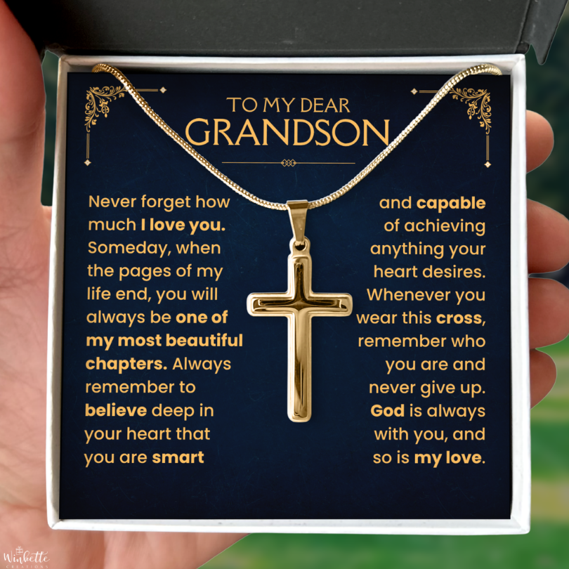 To My Grandson, Cross Necklace with Message Card Gift Set (GS113)