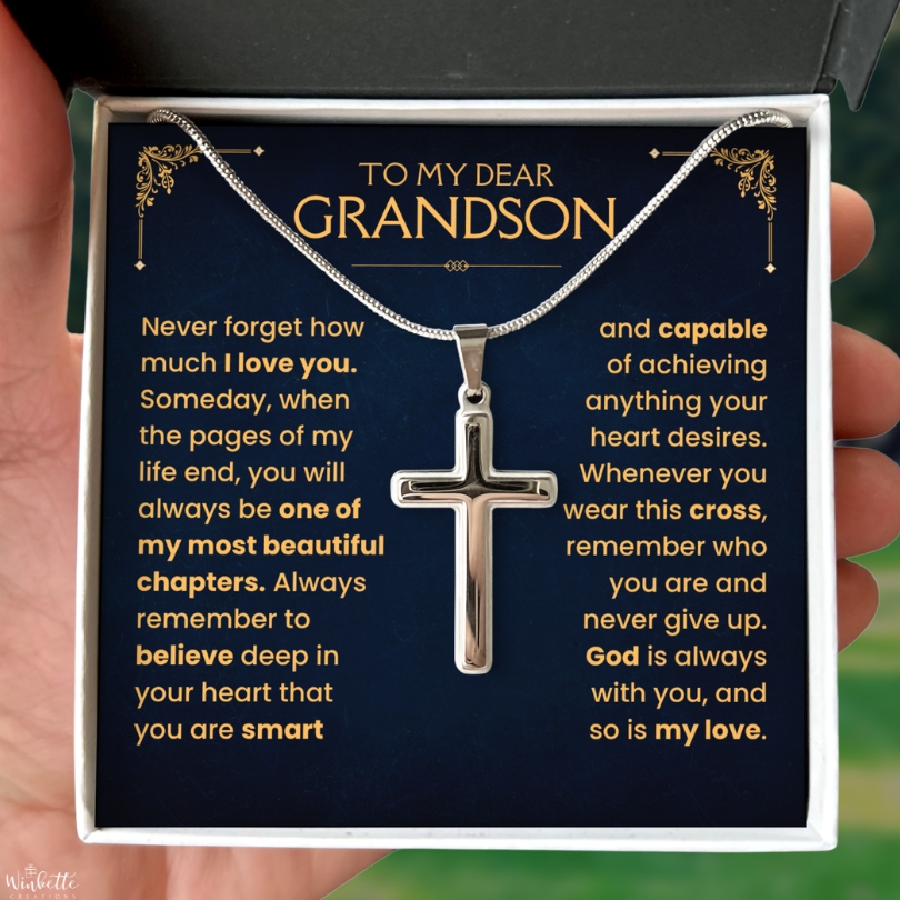 To My Grandson, Cross Necklace with Message Card Gift Set (GS113)