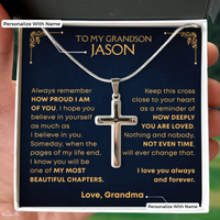 Thumbnail for Grandson, My Most Beautiful Chapters - Cross Necklace with Personalized Message Card Gift Set (GS114-P)