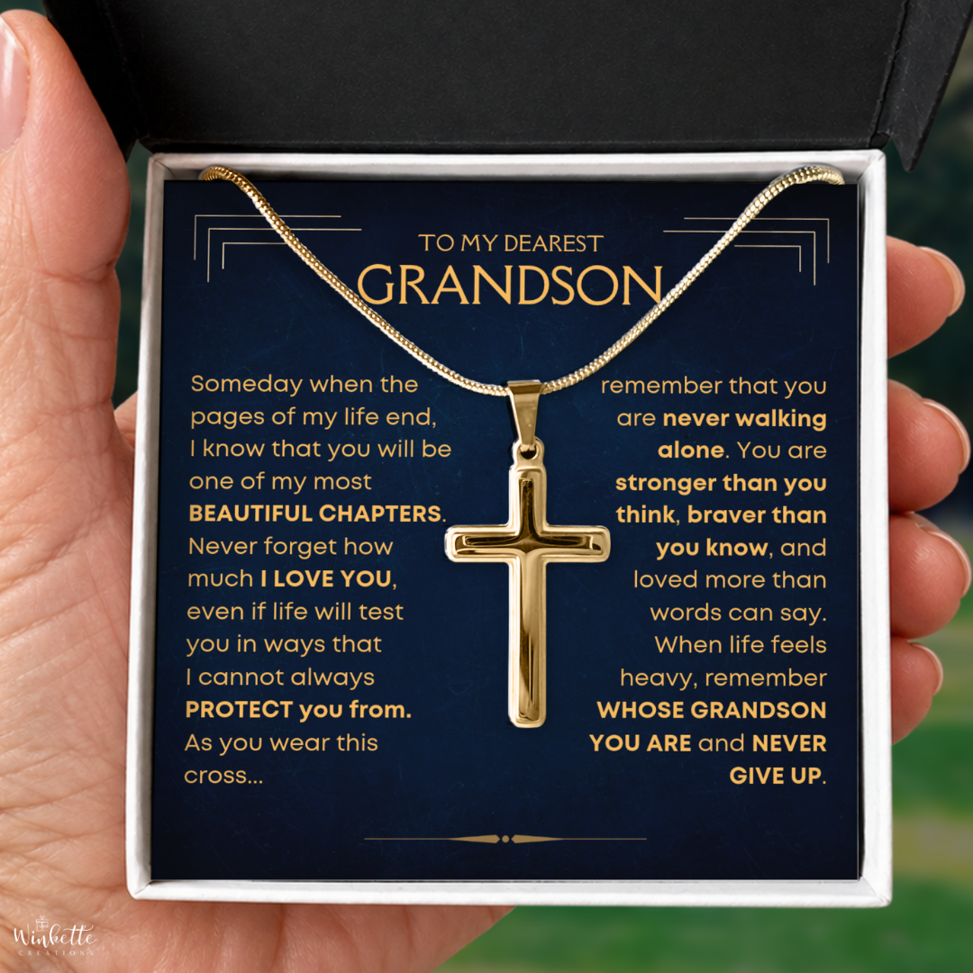 To My Grandson, My Most Beautiful Chapters - Cross Necklace Gift Set (GS115)