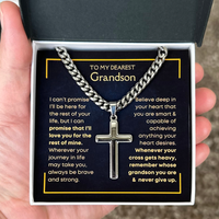 Thumbnail for [ALMOST SOLD OUT] Grandson, Never Give Up - Cuban Chain Cross Necklace