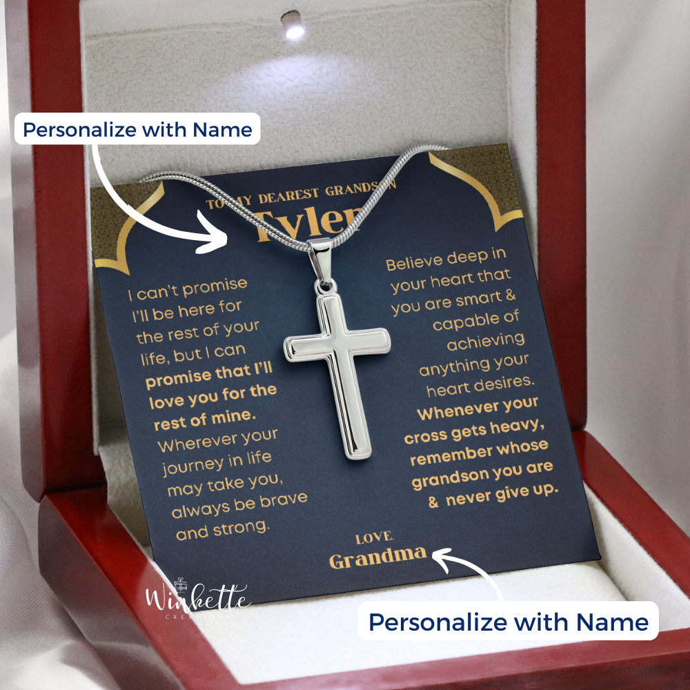 Grandson, Never Give Up - Cross Necklace With Personalized Message Card (GS38)