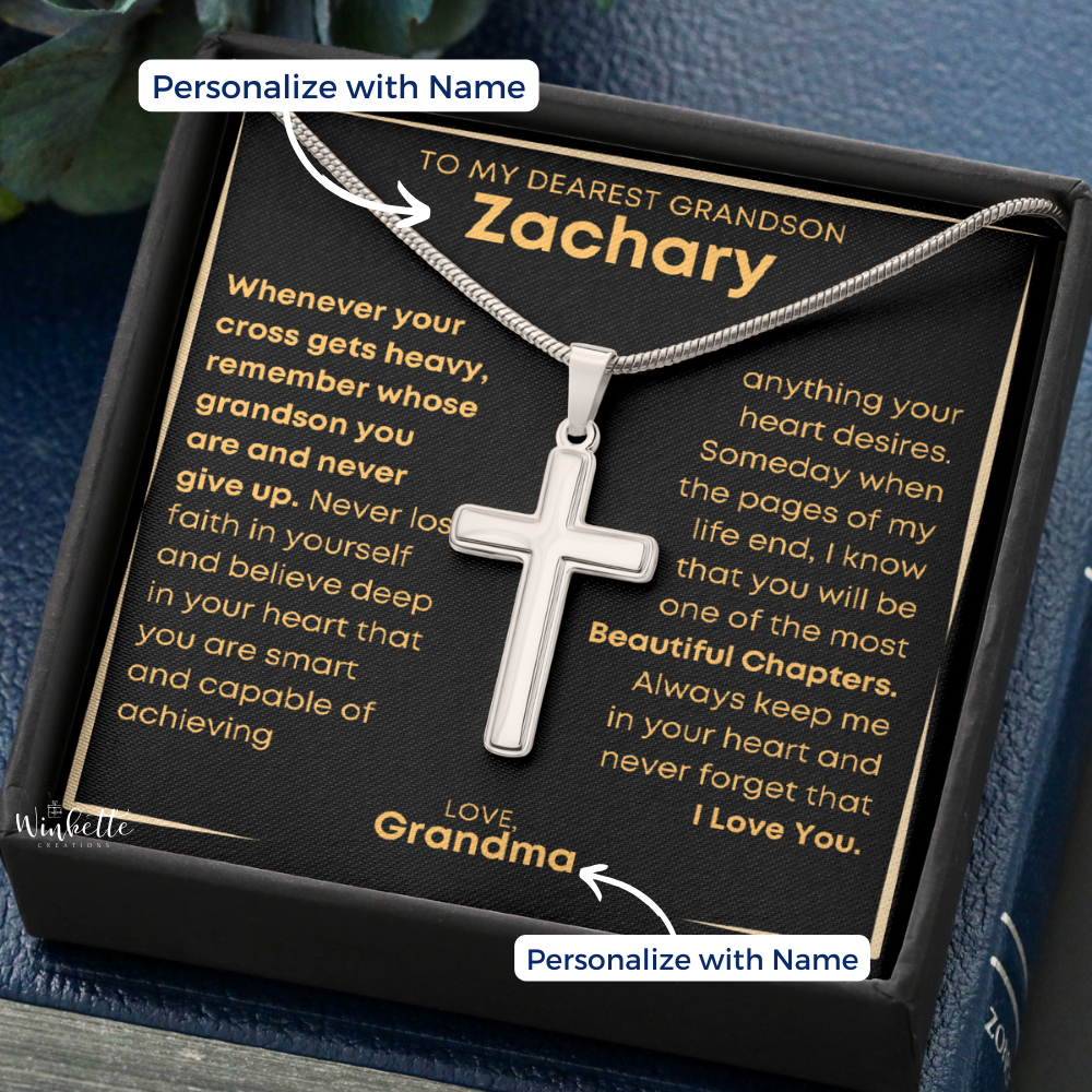 Grandson, Love and Faith - Cross Necklace With Personalized Message Card (GS42-P)