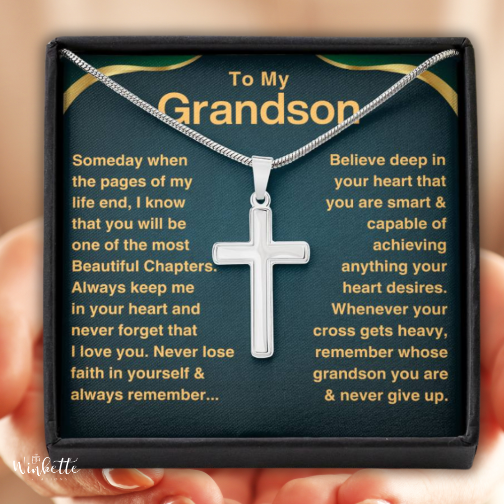 Grandson, Never Give Up- Cross Necklace (GS48)