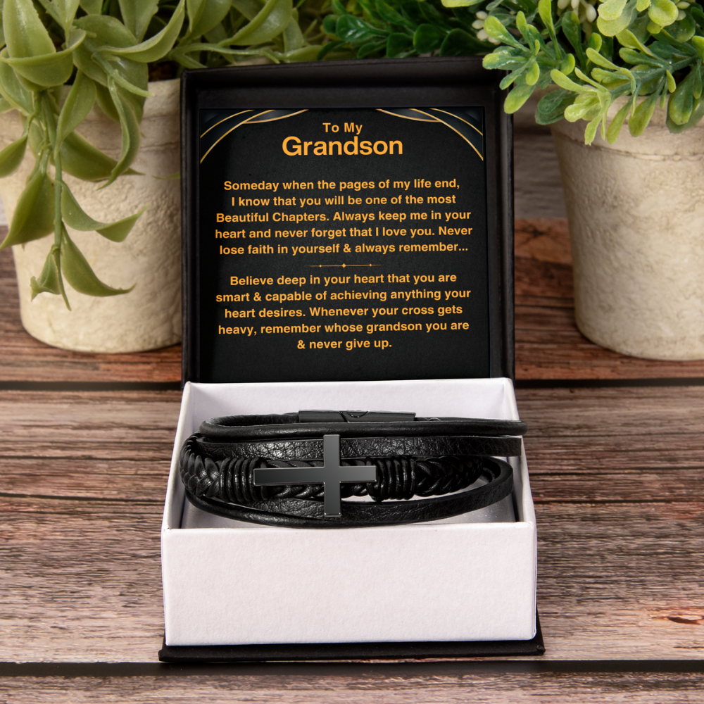 Grandson, Never Give Up - Cross Bracelet (GS57)