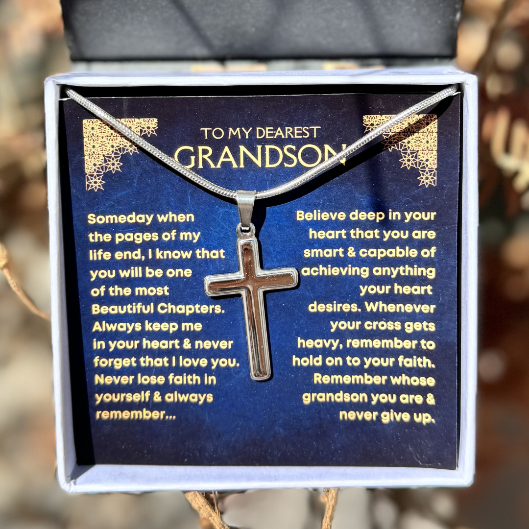 Grandson, Never Give Up - Cross Necklace (GS64-UGC)