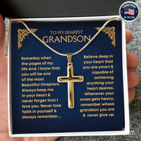 Thumbnail for Grandson, Never Give Up - Gold Cross Necklace (GS77)