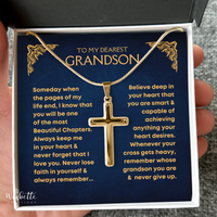 Thumbnail for Gold Cross necklace gift for grandson with heartfelt message card. Inspirational Christian jewelry from Grandma